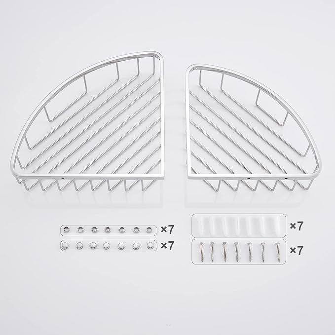 [2 Pack] Corner Shower Caddy Organizer, SUS304 Stainless Steel Heavy Duty Rust-Proof Shelf Holder, Wall Mounted Storage Rack for Bathroom Kitchen, Polished Chrome