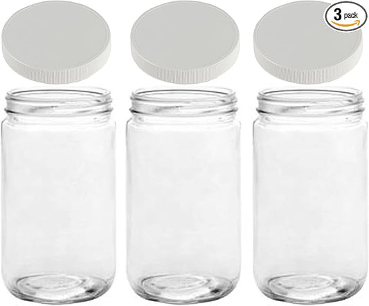 JARMING COLLECTIONS Mason Jars 32 Oz Glass Extra Wide Mouth Quart Storage Jars With Lids - BPA Free Plastic Storage Lids - Made in USA - Quart Glass Jars 32 oz with Lids (Set of 3)