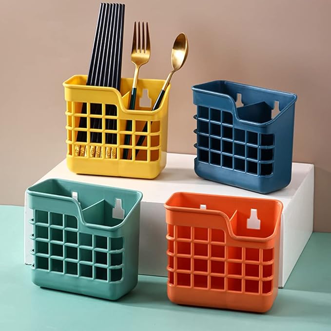 Hemoton Cutlery Organizer Wall Mount 2 Compartment Utensil Spatula Forks Spoons Knives Holder Kitchen Countertop Storage Silverware Organizer 3pcs