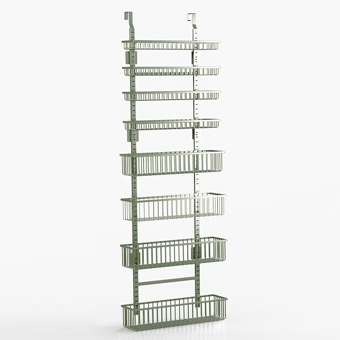Moforoco Sage Green Over The Door Pantry Organizer, Pantry Door Organizer Shelves, Kitchen Organizers and Storage, Hanging Basket Wall Spice Rack Seasoning Shelves