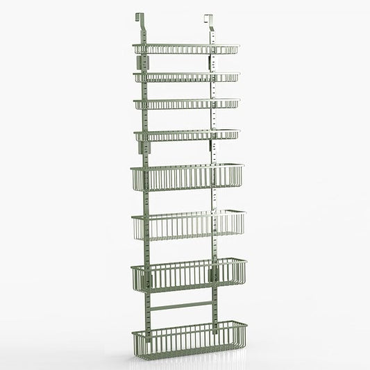 Moforoco Sage Green Over The Door Pantry Organizer, Pantry Door Organizer Shelves, Kitchen Organizers and Storage, Hanging Basket Wall Spice Rack Seasoning Shelves