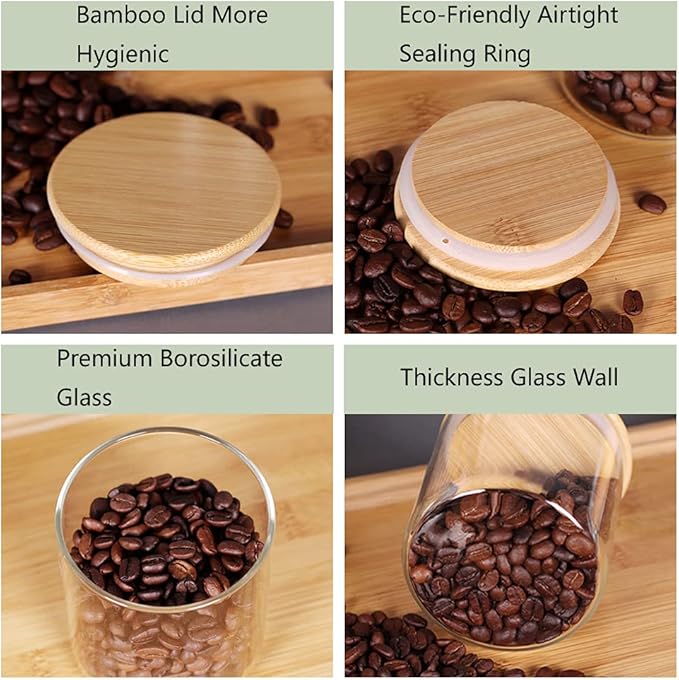 Glass Jars with Airtight Wooden Lids, 8 Pack Flour and Sugar Containers, Glass Canister Set for Coffee Container, Loose Leaf Tea Storage, Cookie Jar (15OZ&27OZ)