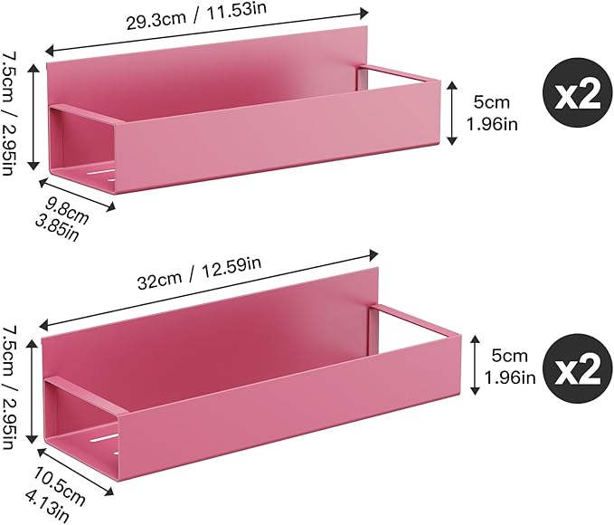 4 Pack Moveable Fridge Magnetic Spice Racks,Metal Pink