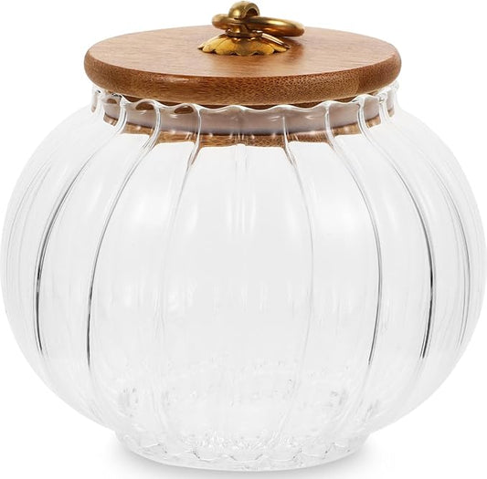 PRETYZOOM Glass Pumpkin Jar with Airtight Lids, 800ml Clear Canister, Pumpkin Shaped Candy Jar, Kitchen Countertop Food Storage Jar for Sugar, Coffee, Loose Tea