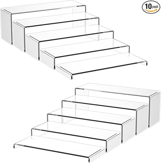 10 Pack Acrylic Spice Rack Organizer for Cabinet(10.8"~12.4"L), 5 Size Seasoning Organization with Non-Slide Silicone Pads, Clear Shelf Riser Storage Can & Cup for Kitchen Countertop, Cupboard, Pantry