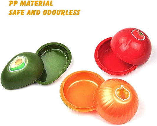 4 Pack Fruit and Vegetable Storage Containers Set for Fridge, Avocado Saver Onion Storage Container Tomato and Lemon Keeper