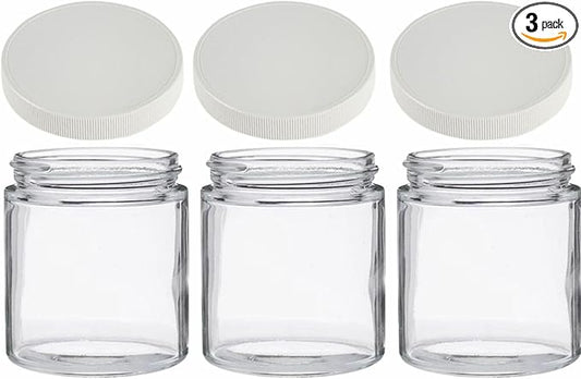 Jarming Collections Mason Jars - 16 oz Glass Extra Wide Mouth Pint Storage Jars with White Plastic Lids - Made in USA