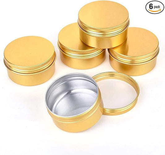 6 Pack 5 Oz Screw Lid Round Tins Aluminum Tin Cans Jar Metal Steel Tins Container 150ml DIY Candle Empty Tins Cosmetic Sample Container Travel Storage for Spices Candies Tea Gift(Gold)