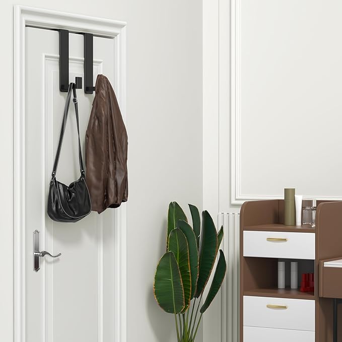 WUIVIUT 2 Pack Heavy Duty Single Over The Door Hooks L-Shaped Bedroom Door, Jacket Hanger Hook, 1.77 inch Wide Over The Door Hook, Strong Holder for Coats(L Shape 2 Pack, Fits 1-3/4'' Thick)