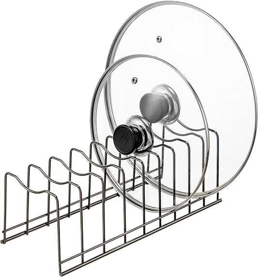 Pot Lid Holder Organizer, Kitchen Countertop Storage Rack Cutting Boards, Bakeware, Pots & Pans, Serving Trays, Reusable Containers in Cabinet Pantry, Stainless Steel