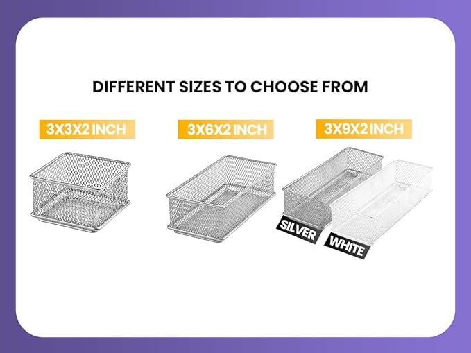 Ybm Home Silver Mesh Drawer Cabinet and or Shelf Organizer Bin, School Supply Holder Office Desktop Organizer Basket 1594 (3x6)