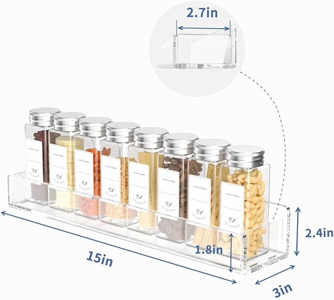 FEMELI Acrylic Wall Mount Spice Rack - 15 Inch, 4 Pack Hanging Spice Rack Shelf for Cabinets, Cupboard or Pantry Door, Kitchen Organizer