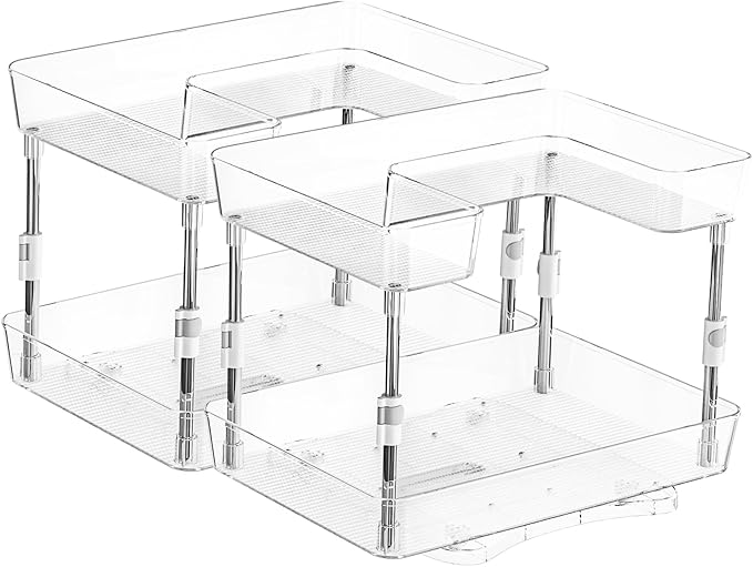 2 Pack Lazy Susan Turntable Organizer 2 Tier, 360° Rotating Condiment Organizer, Refrigerator Organizers and Storage for Cabinet, Kitchen, Countertop, Bathroom, Vanity, Non-Slip Base, Clear