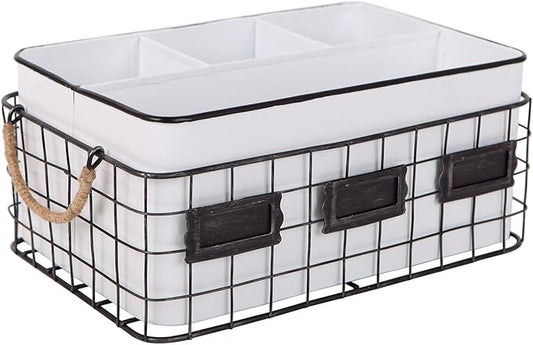 NIKKY HOME Farmhouse Utensil Caddy for Parties, Flatware Holder for Countertop, Rustic Metal Silverware Cutlery Caddy for Kitchen, Dining, Outdoors, Picnics, Parties - White