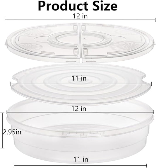Lawei 2 Pack 12 Inch Food Storage Container with Lid and Handle, 2 Compartments Plastic Pie Carrier Pizza Slice Storage Containers, Reusable Round Pie Keeper Holder for Cake Cheesecake Tortilla