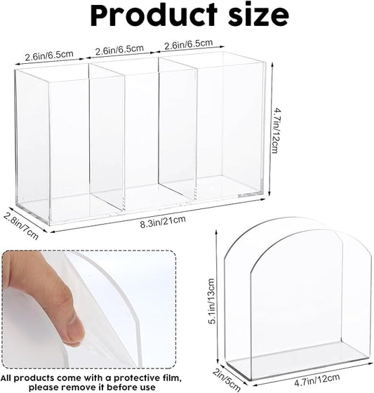 Rainmae Cutlery Storage Organizer and Napkin Holder Kit, Acrylic Cutlery Utensil Holder Tissue Paper Holder for Kitchen Countertop Organization Hold Fork Knife Spoon Silverware Tableware Storage Box