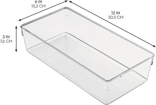 iDesign Linus Plastic Dresser and Vanity Organizer, Storage Bin for Bathroom, Bedroom, Office, Craft Room, Fridge, Freezer, Pantry, 12" x 6" x 3", Clear