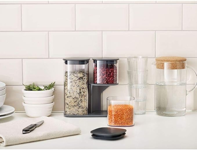 Joseph Joseph Podium Dry Food Storage Container Set with Stand, 3-piece, Gray