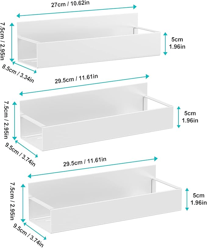 3 Pack Moveable Fridge Magnetic Spice Racks,Metal White