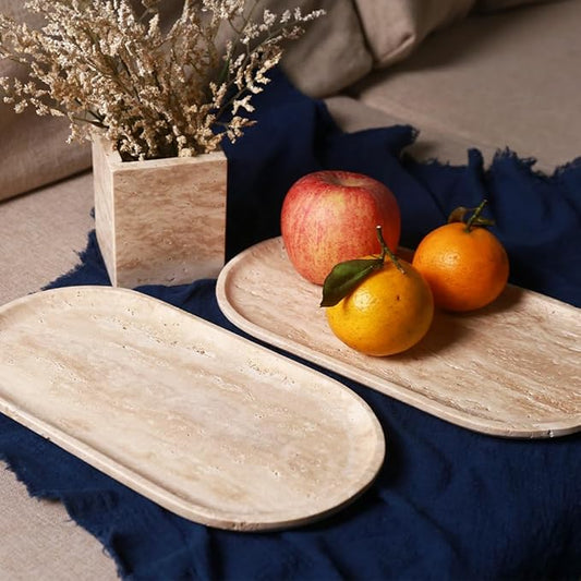 Natural Beige Travertine Marble Luxury Tray,for Kitchen Sink,Bathroom Soap Bottles,Makeup,Towel Organizer Tray