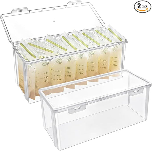 2 Pcs Storage Tower for Breastmilk Storage Bag, Resuable Plastic Milk Storage Containers for Fridge, Clear Refrigerator Organizer and Storage, Freezer Organizer Bins for Kitchen, Bath, Closet