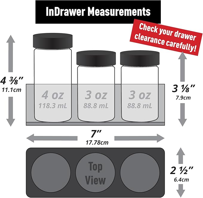 AllSpice InDrawer Spice Rack Organizer with Short Jars (12 3” Jars)