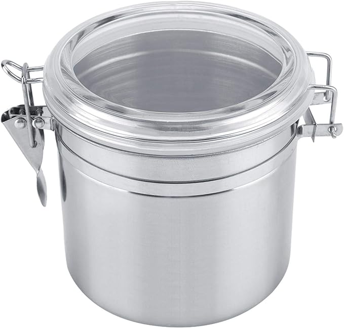 Stainless Steel Coffee Canister, Airtight Ground Coffee Bean Storage Container Keep Bean Fresh Organizer Jars Clear Clamp Lid Large Capacity for Kitchen Organization Pantry Tea Flour Sugar 1100ml