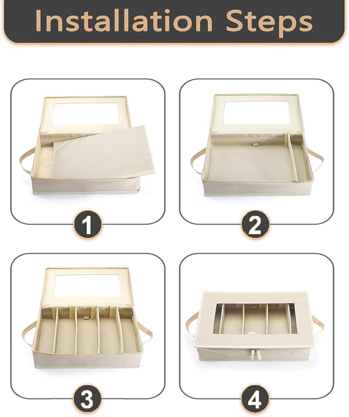 Flatware Utensil Storage Case, Beige Large Capacity Silverware Storage Box Chest with Adjustable Dividers, Removable Cutlery Storage Holder with Zipper Lid for Organizing Spoon/Flatware/Knives