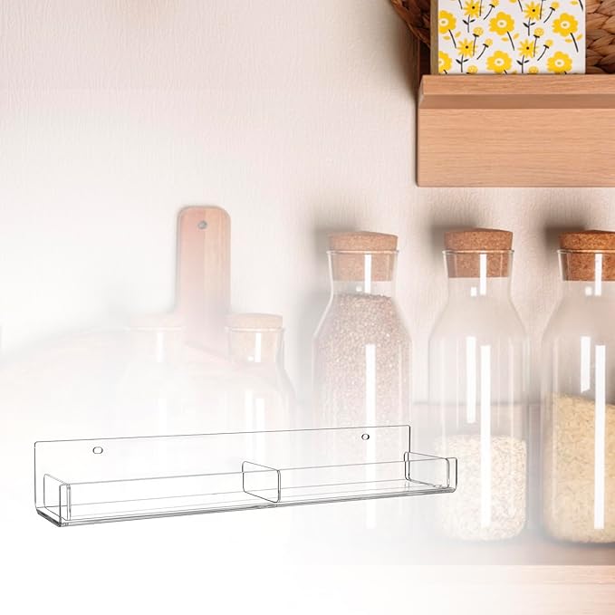 QWORK Clear Acrylic Spice Rack Organizer for Wall - 2-Pack Acrylic Spice Shelf, Spice Shelf Organization,for Kitchen