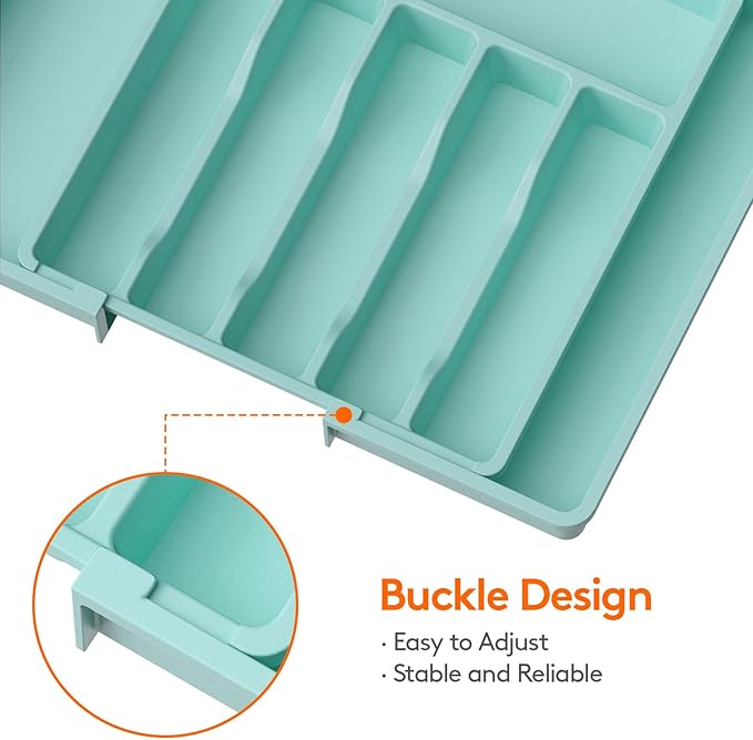 Lifewit Silverware Drawer Organizer, Expandable Utensil Tray for Kitchen, BPA Free Flatware and Cutlery Holder, Adjustable Plastic Storage for Spoons Forks Knives, 2 Pack, Turquoise
