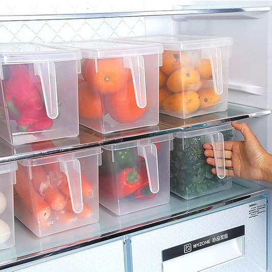 Sooyee Fridge Organizer,4 Pack Refrigerator Organizer Bins,Fridge Organizers and Storage Clear with Handle & Lid,Fruit Containers for Fridge,Fridge Storage To Keep Fresh for Food, Vegetables,5L