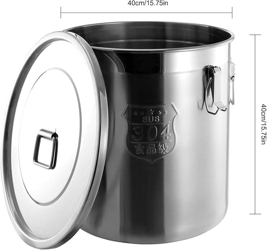 304 Stainless Steel Airtight Canister, Rice Cereal Grain Canisters Container, 6/12/21/33/48 Liters Food Bean Flour Oil Sugar Milk Cookie Storager Bucket w/Handles & Lid for Household Kitchen (48L)