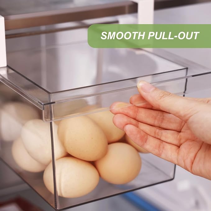 Yatmung 2 Pack Extra-Large Deli Drawer Organizer for Refrigerator Pull Out - Fridge Organization Bin for Meat, Cheese, Produce - Sliding Storage Containers