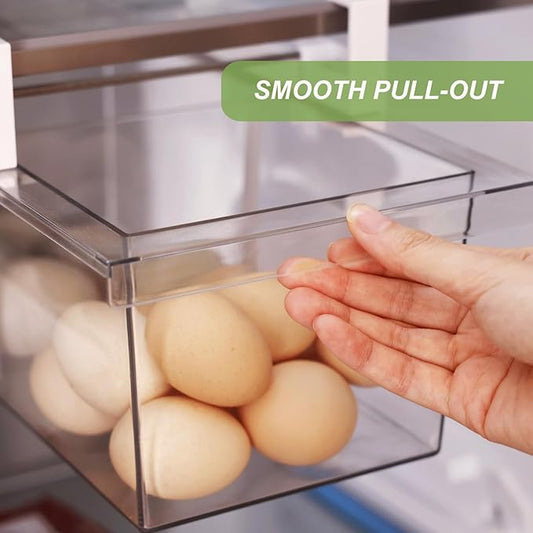 Yatmung 2 Pack Extra-Large Deli Drawer Organizer for Refrigerator Pull Out - Fridge Organization Bin for Meat, Cheese, Produce - Sliding Storage Containers