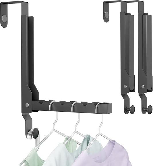 2 Packs Over The Door Hangers, Folding Over Door Hanger Hooks, Portable Space Saving Collapsible Coat Towel Racks for Bedroom Living Room Small Space Kitchen Travel Drying Storage (2Pack, Black)