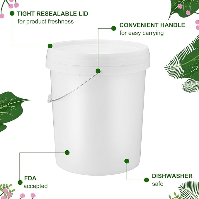 Gerrii 10 Pack White Plastic Bucket with Handle and Lid Food Storage Bucket Containers All Purpose Pail for Multipurpose Paint Water Art Crafts Projects Garage Organization (White,3.5 Gallon)
