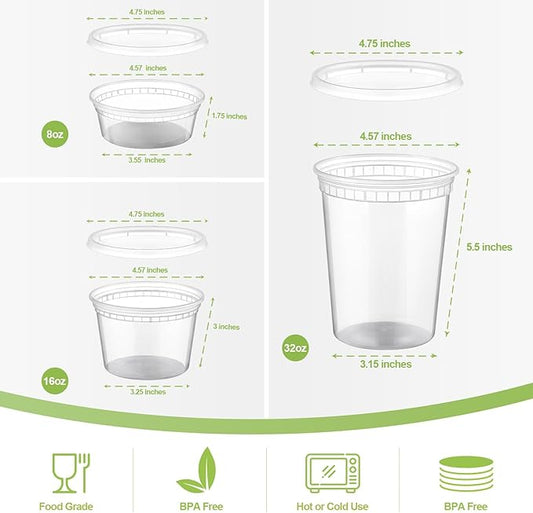 AOZITA 48 Sets Plastic Deli Containers With Lids, 8 oz 16oz 32oz Variety pack, Airtight Food Storage Containers, Freezer/Dishwasher/Microwave Safe, Soup Containers For Takeout Food Storage