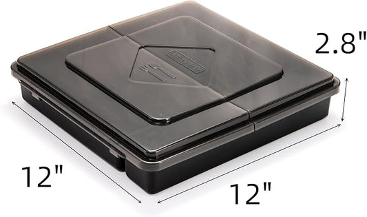Dicuny Silverware Organizer with Lid, Covered Utensil Drawer Organizer Tray for Kitchen, 5 Compartments Plastic Black Cutlery Flatware Storage Box for Spoons Forks Knives, Office, RV, Countertop