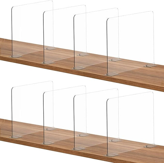 SSAWcasa Acrylic Shelf Dividers, 8 Pack Closet Organization Shelf Organizer for Any Thickness Wood Shelves, Clear Adjustable Purse Bag Sweater Shelving Separator for Bedroom Cabinet Office Storage