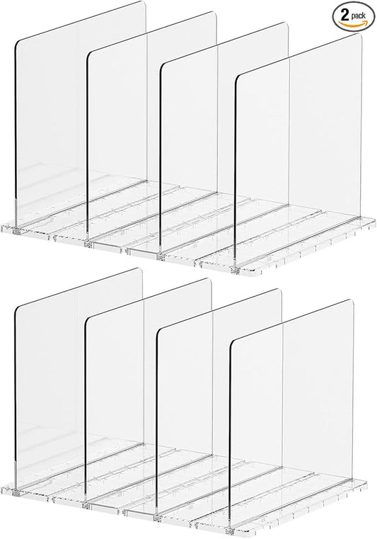 2 Pack Adjustable Clear Shelf Dividers for Closet, Acrylic Purse Organizer for Closet, Handbag Storage Organizer Bookshelf Separator Dividers in Bedroom, Office