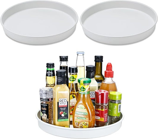 Amolliar Lazy Susan, 10" 3Pack, Non-Skid Turntable Organizer for Cabinet, Kitchen, Fridge, Pantry Storage, Vanity, Bathroom, Rotating Metal Spice Spinner Rack for Condiment, Under Sink Organizer,White