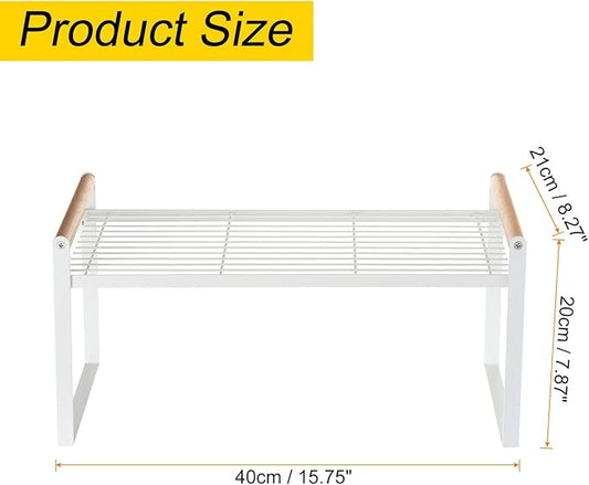 PATIKIL Kitchen Cabinet Shelf Organizer, Wood Counter Shelf Stackable Storage Shelf For Cupboard, Pantry, Corner, Under Sink - White