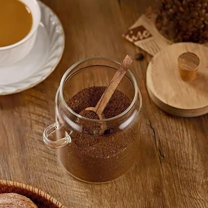ANSQU Glass Jar with Wooden Lid and Spoon, 20.3oz Food Storage Containers Coffee Jar Coffee Grounds Container, Glass Food Storage Canister (1 Pack)