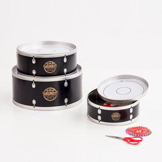 Suck UK - Drum Kit Storage Tin Set | Biscuit Tin Drums | Cake Storage Tins | Nesting Cake Tins Sets | Drummer Gifts & Music Lover Gifts | Stackable Storing Boxes With Lids | Rock Star Food