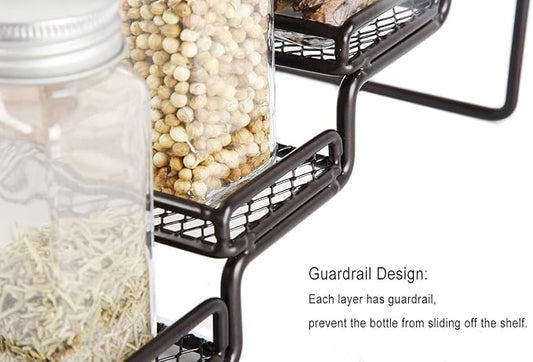 MEIQIHOME 4 Tier Spice Rack Organizer Step Shelf Countertop Spice Storage Holder, for Kitchen Cabinet Cupboard Pantry, Metal, Black