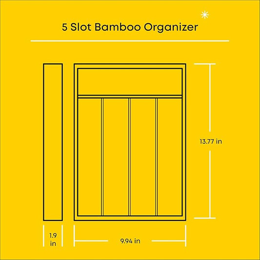 JoyJolt Bamboo Drawer Organizer for Kitchen Utensils, Drawer Divider for Large Cutlery and Silverware, Flatware Holder Tray, 5-Compartment Silverware Organizer, Garage Kitchen & Junk Drawer Organizer