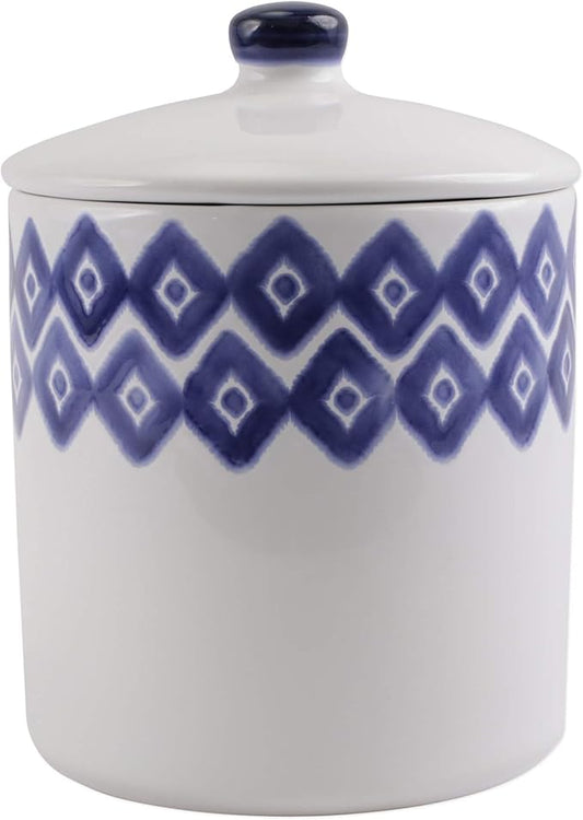 Vietri Viva Santorini Diamond Large Canister Elegant Ceramic Earthenware Kitchen Storage Jar with Lid 7.5 Inch Blue White