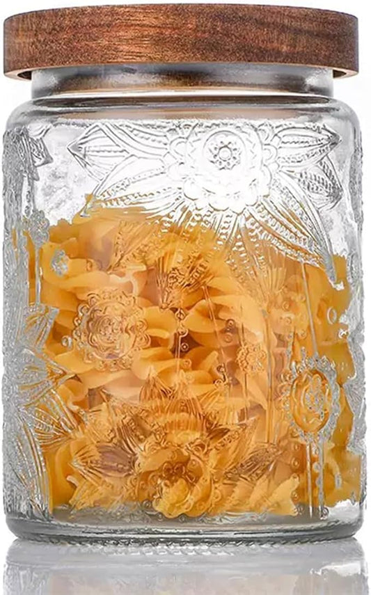 Vintage Glass Jar With Airtight Lid, Spice Jars Overnight Oats Containers Glass Storage Containers Kitchen Storage Containers for Sugar, Coffee, Tea,Candy Cookie,Pasta,Cereal