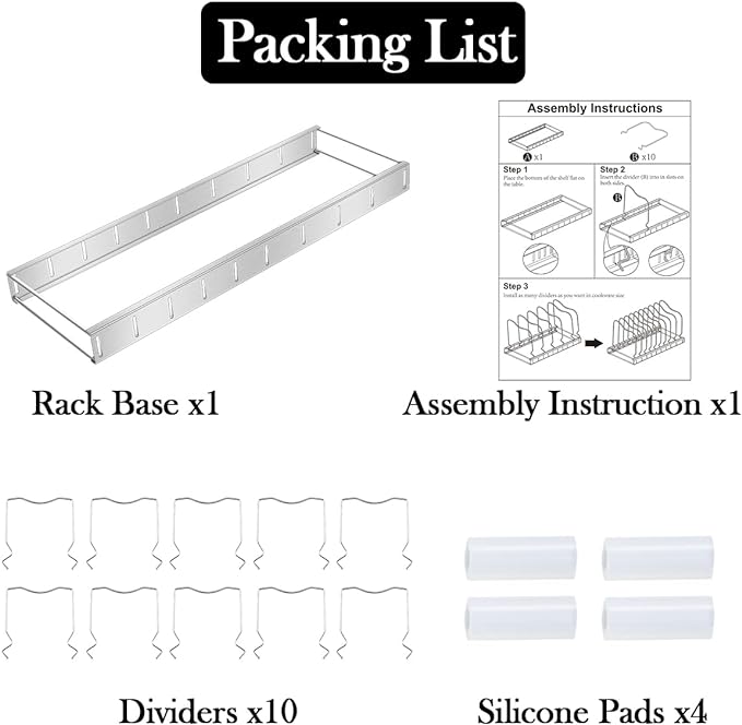 Lid Organizer - Detachable and Adjustable Pots and Pans Organizer for Kitchen Cabinet Storage, Cutting Boards, Cooking Utensils (1 pack)