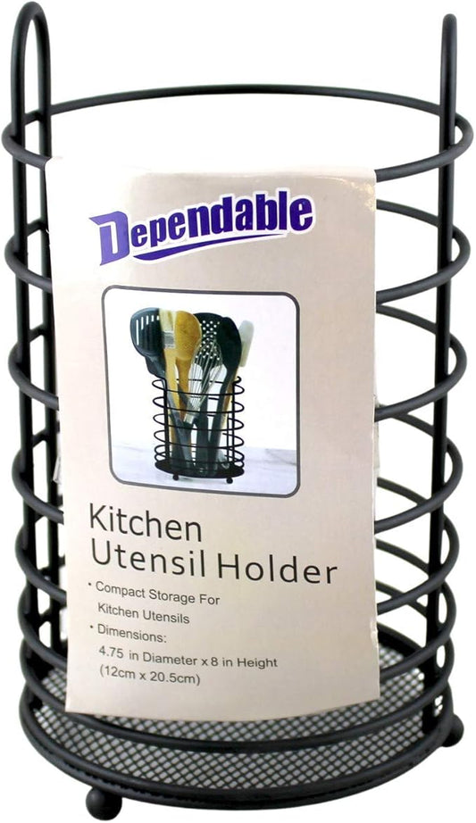 Dependable Industries inc. Essentials Kitchen Cutlery Holder Utensil Caddy Mesh Bottom Finish (Black)
